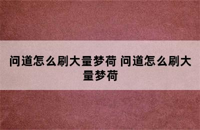 问道怎么刷大量梦荷 问道怎么刷大量梦荷